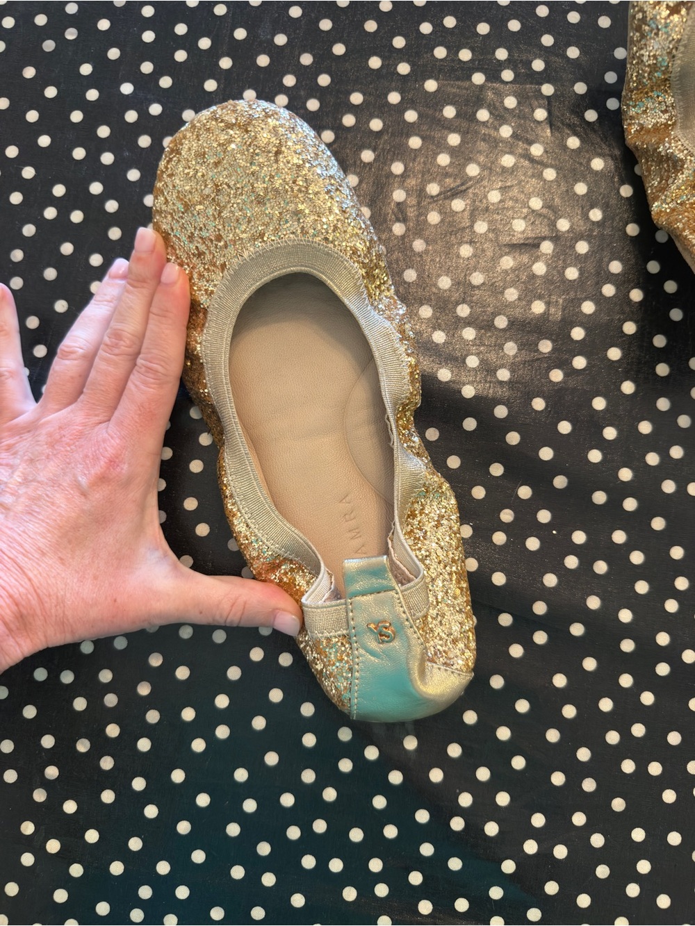 Samara Foldable Ballet Flat in Gold Glitter